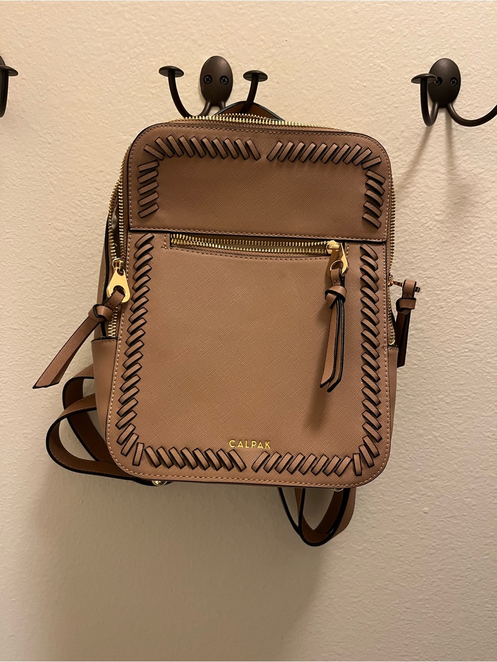 Calpak Brown Taupe Mini Backpack with Woven Accent